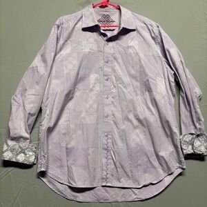 Robert Graham Flip Cuff Lavender Checkered Dress Shirt Luxury Long Sleeve Bold